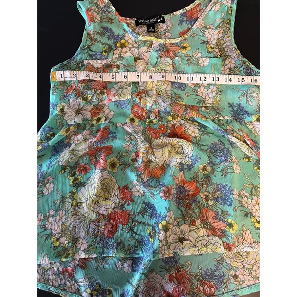 Women's vibrant floral sheer tank, pocket, empire waist, size small, Living Doll - Picture 5 of 6